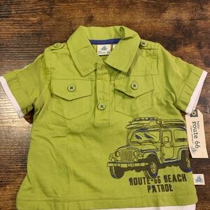 Baby Boys Route 66  Button Short‎ Sleeve Shirt Top Beach Patrol New Size 3-6 MO